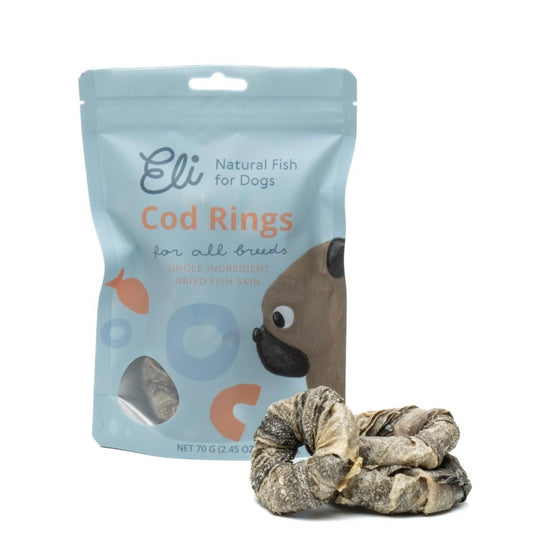 Anneaux de peau de morue séchée pour chiens 70g